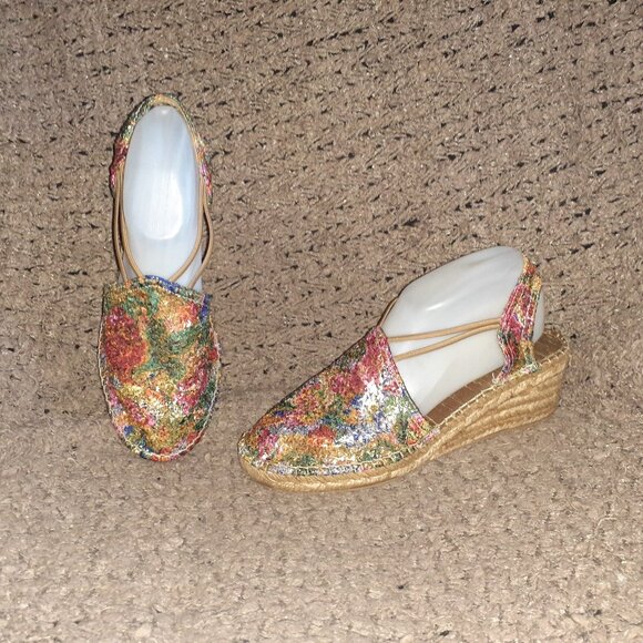 TONI PONS-Espadrille Sandals-Colorful Multicolor-Metallic-Sz 39/8.5-Excellent - Picture 1 of 8